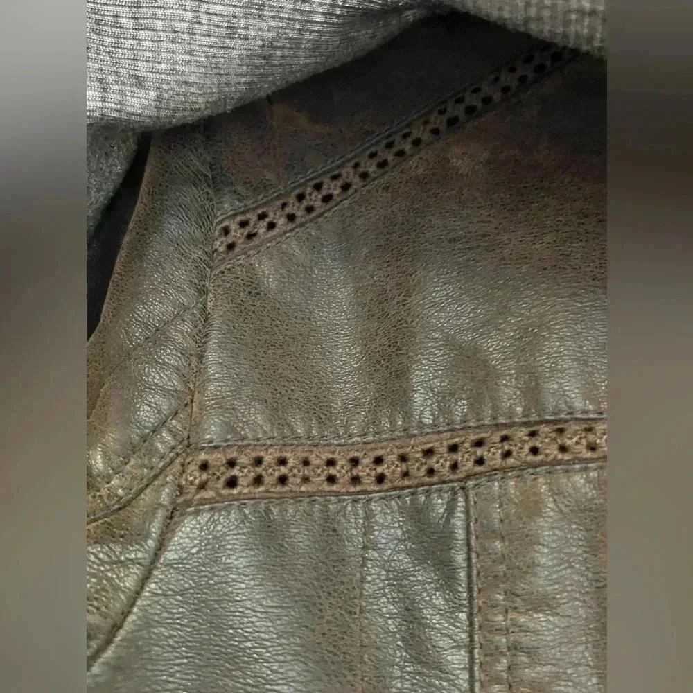 Anthropologie Hei Hei knit Layered Causeway Brown Vegan
Leather Jacket Sz‎ S - Picture 11 of 16